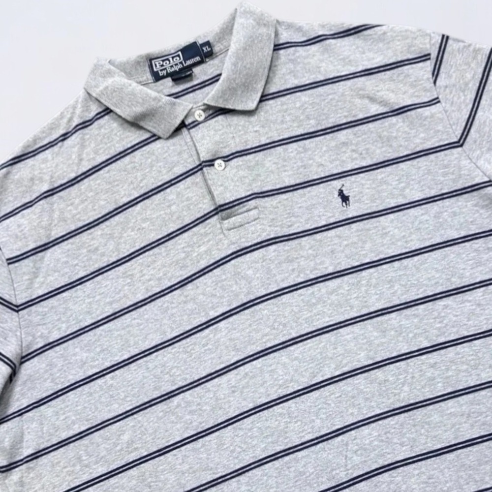 Polo Ralph Lauren Shirt Men's XL Gray Blue Striped Polo Rugby Soft Cotton Golf